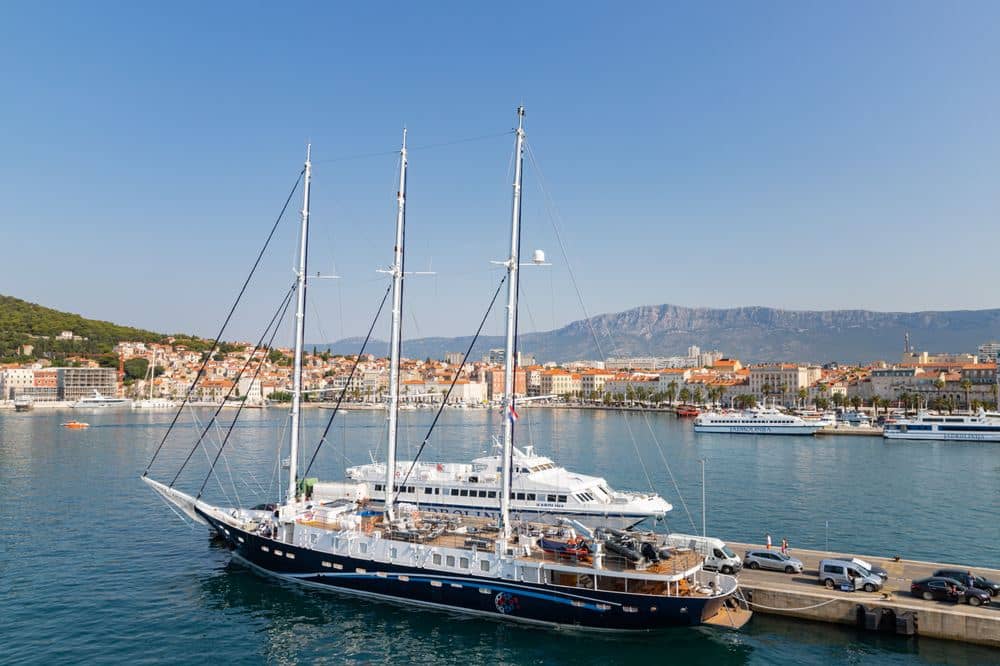 The catamaran berths in Split's ferry port, where the Dubrovnik boats leave from the Obala Lazareta side